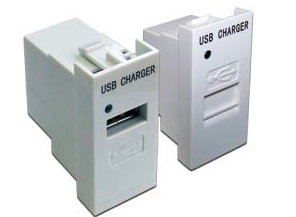 Модуль USB-зарядки, 1 порт, 5V / 1A, 22.5x45, белый, LAN-EZ45x22-1xUSB-WH